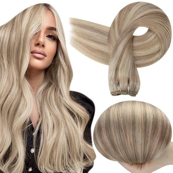 Weft Hair Extensions Human Hair 22 Inch Sew In Hair Extensions Remy Straight Hai - Picture 1 of 9